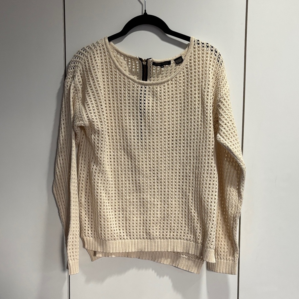 JEANNE PIERRE Cream Open-Knit Crew Neck Sweater